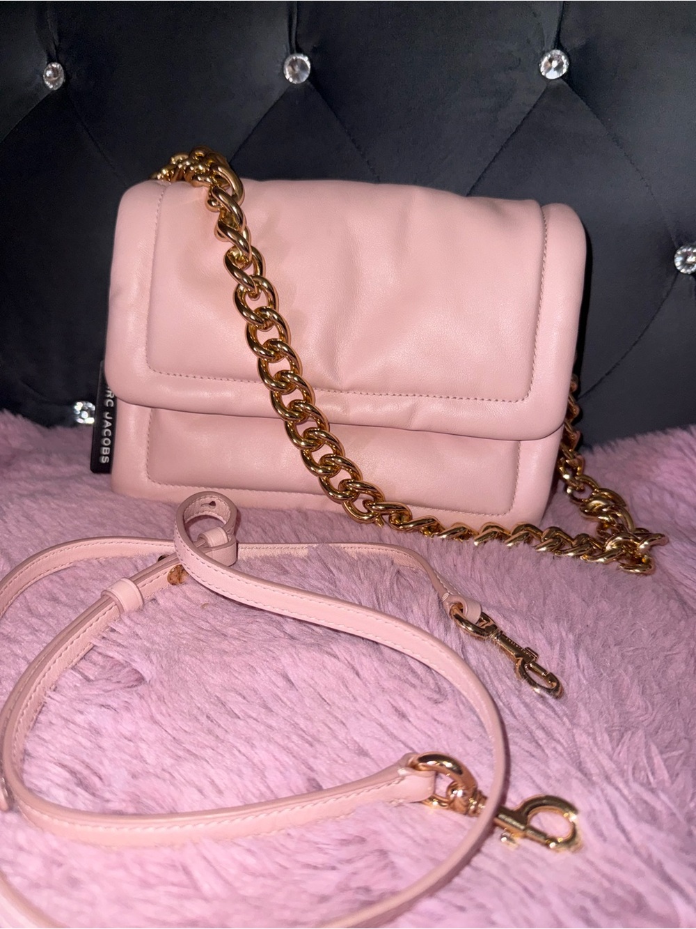 Marc Jacobs pink blush leather gold chain pillow shoulder bag crossbody